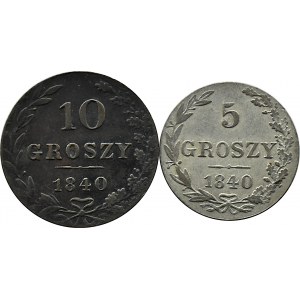 Nicholas I, lot of coins 5, 10 pennies 1840 MW, Warsaw