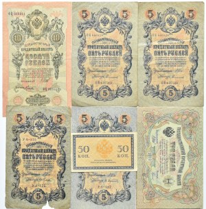 Rosja, Mikołaj II, lot banknotów - rubli 1905-1909