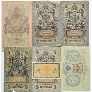 Rosja, Mikołaj II, lot banknotów - rubli 1905-1909