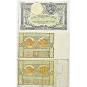 Polska, II RP, lot trzech banknotów, 50-500 złotych 1919-1929