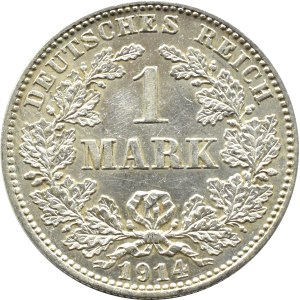 Německo, císařství, 1 marka 1914 J, Hamburk, UNC-.