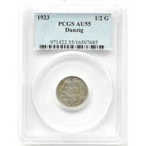 Wolne Miasto Gdańsk, Koga, 1/2 guldena 1923, Utrecht, PCGS AU55