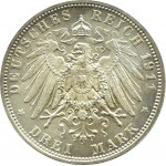 Niemcy, Bawaria, Luitpold 3 marki 1911 D, Monachium, UNC