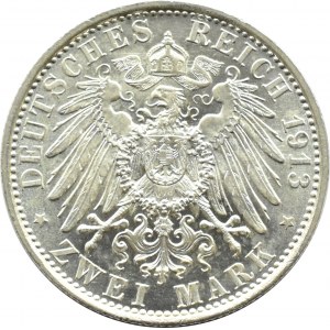 Niemcy, Prusy, Wilhelm II w mundurze, 2 marki 1913 A, Berlin, UNC