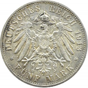 Německo, Prusko, Wilhelm II, 5 marek 1913 A, Berlín