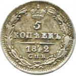 Rosja, Mikołaj I, 5 kopiejek 1842 АЧ, Petersburg, rzadkie