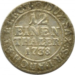 Augustus III Sas, 1/12 tolaru (dwagrosh) 1738 FWôF a háček, Drážďany