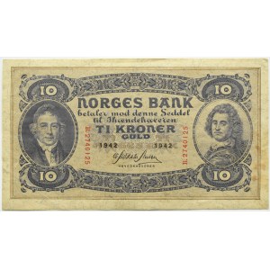 Norwegia, 10 koron 1942, seria B