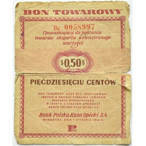 Polsko, PeWeX, 50 centů 1960, bc série, bez doložky na rubu, vzácné