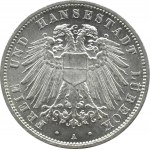 Německo, Lübeck, 3 marky 1912 A, Berlín, KRÁSNÁ a vzácná