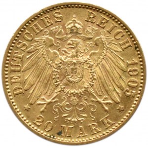 Německo, Bavorsko, Otto, 20 značek 1905 D, Mnichov