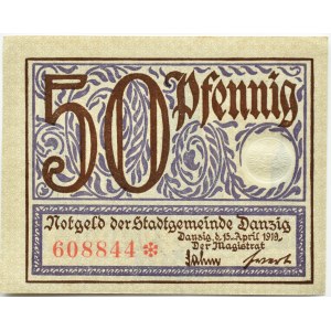 Free City of Danzig, 50 fenig (pfennig) 1919, UNC