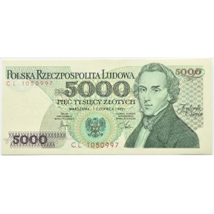 Polska, PRL, F. Chopin, 5000 złotych 1982, seria CL, Warszawa, UNC