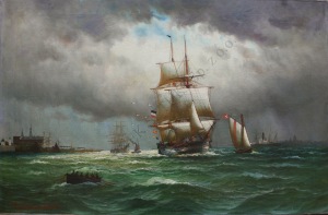 Alfred Jensen (1859-1935), Statek wpływający do portu (1907)