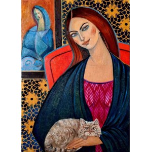 Krystyna Ruminkiewicz, Double portrait of such one with a cat, 2022