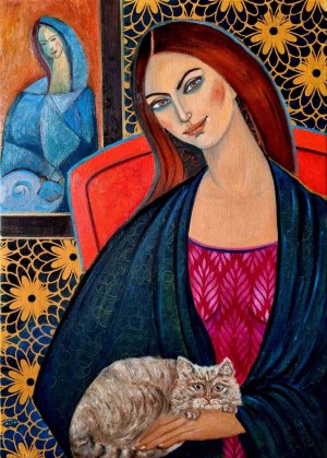 Krystyna Ruminkiewicz, Double portrait of such one with a cat, 2022