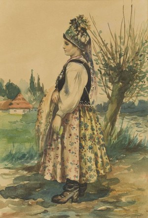 Artysta NIEZNANY, Dziewczyna w stroju kurpiowskim