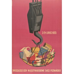 Plakat reklamowy Zwiedzajcie Międzynarodowe Targi Poznańskie 3-24 lipiec 1955 projekt Józef Mroszczak (1955)