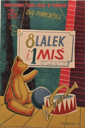 Theater poster 8 dolls and a bear State Puppet Theater in Torun Design Z. Kotlarczyk (1952)