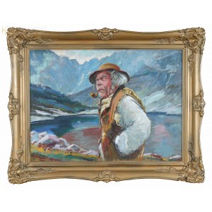 Stanislaw GÓRSKI (1887-1955), Highlander with a pipe against the background of the Morskie Oko Lake.