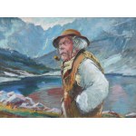 Stanislaw GÓRSKI (1887-1955), Highlander with a pipe against the background of the Morskie Oko Lake.