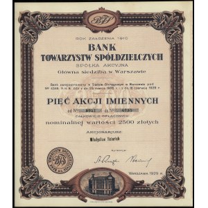 Polska, 5 akcji imiennych po 500 złotych = 2.500 złotych, 1929, Warszawa