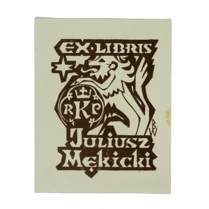 Exlibris Juliusz Mękicki, autor Włodzimierz Borkowski, cynkotypia, 1987r.