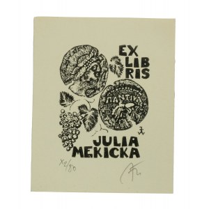 Exlibris Julia Mękicka, autor Józef Wanag, 1980r., drzeworyt