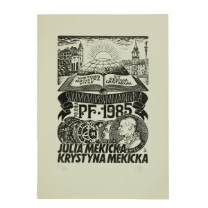 Exlibris / Einladung Julia Mękicka, Krystyna Mękicka, von Józef Wanag, 1984, Linolschnitt