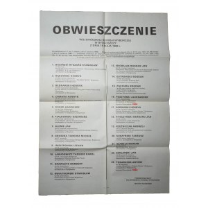 Announcement of the Provincial Election Commission in Bygoszcz dated May 16, 1989. - candidates for senators from Bygoskie province
