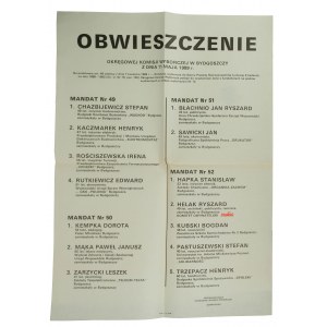 Bekanntmachung des Bezirkswahlausschusses in Bydgoszcz vom 11. Mai 1989, Parlamentskandidaten, Wahlbezirk 13