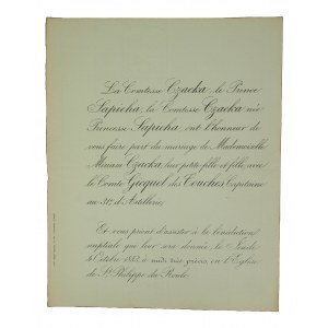 Wedding of Miriam CZACKA and Count Gicquel des Touches, captain of the 31st artillery regiment