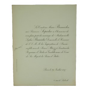 Hochzeit von Gräfin Sophie BRANICKA (Fr. Sophie Branicka) [1871-1935] und Prinz Peter Strozzi, 29. Juli 1897