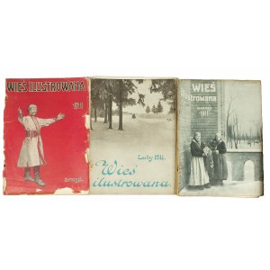 Wieś ilustrowana [miesięcznik], kompletny rocznik czasopisma za rok 1911, piękne okładki i unikatowe zdjęcia w tekście z widokami wiosek i miasteczek, z dworami, pałacami, fabrykami, strojami ludowymi itp. itd.