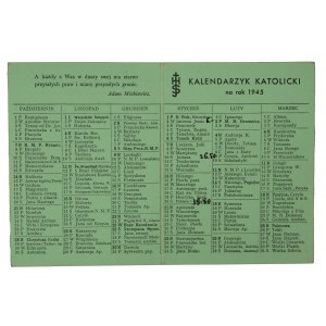 [2 DSP] Kalendarzyk katolicki na rok 1945 żołnierzom Dywizji Strzelców Pieszych