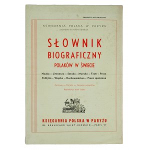 Prospekt wydawnictwa Słownik biograficzny Polaków na świecie, Księgarnia Polska w Paryżu