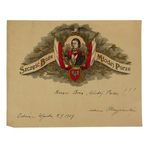 Telegram patriotyczny Szczęść Boże Młodej Parze Tadeusz Kościuszko, datowany Ostrów 5.II.1929r.
