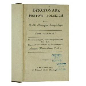 JUSZYŃSKI Hieronim - Dykcyonarz poetów polskich tom I-II, Kraków 1820r., wydanie I, RZADKIE