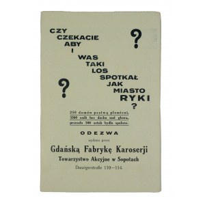 [ADVERTISEMENT OF THE II RP] Proclamation issued by the Gdanska Fabryka Karoserii Towarzystwo Akcyjne in Sopotskie