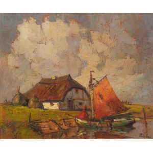 Rudolf Priebe (1889 - 1956 Rudolfstadt), Łódź vor der Hütte