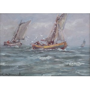 Eugeniusz Dzierzencki (1905 Warsaw - 1990 Sopot), Boats at Sea