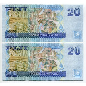 Fiji 2 x 20 Dollars 2007 With Consecutive Numbers