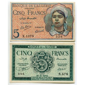 Algeria 2 x 5 Francs 1942 - 1944