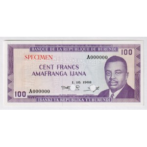 Burundi 100 Francs 1968 Specimen