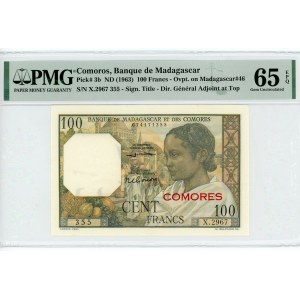 Comoros 100 Francs 1963 (ND) PMG 65 Overprint
