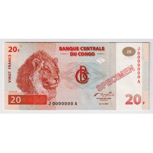 Congo Democratic Republic 20 Francs 1997 Specimen