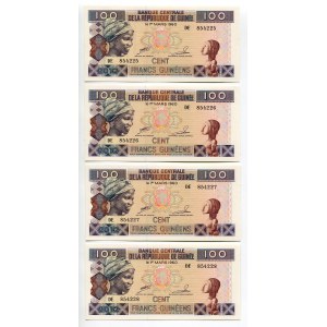 Guinea 4 x 100 Francs 2012 With Consecutive Numbers