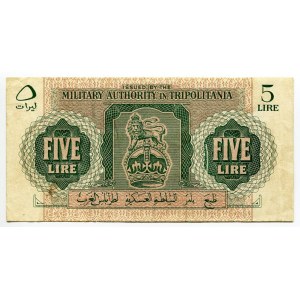 Libya Tripolitania 5 Lire 1943 (ND) British Occupation - WW II