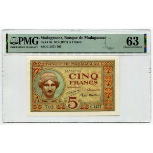 Madagascar 5 Francs 1937 (ND) PMG 63