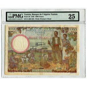 Tunisia 1000 Francs 1946 PMG 25